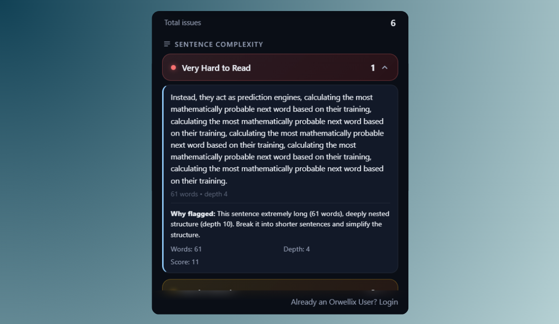Expanded very hard to read sentence issue in Orwellix extension