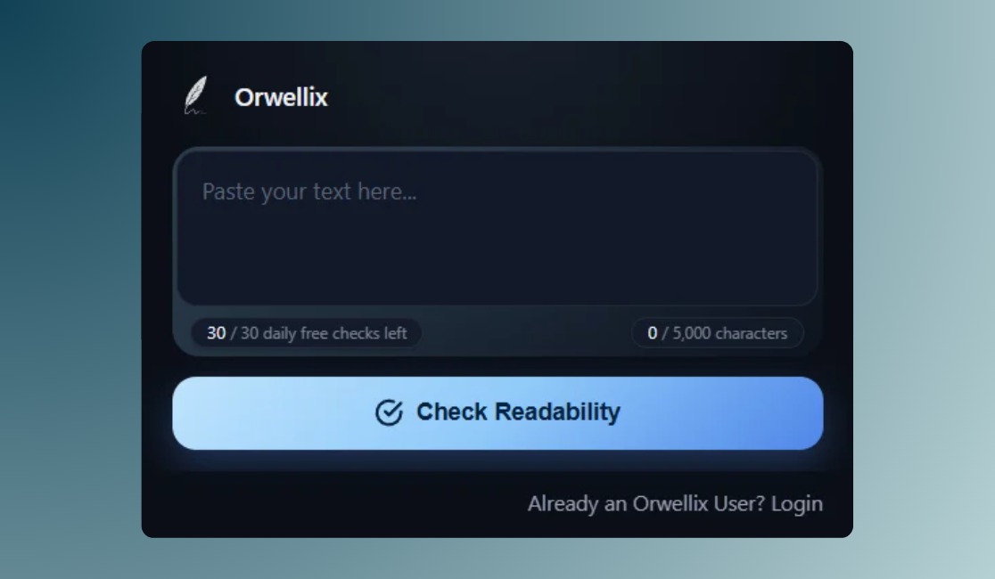 Default Orwellix extension popup with textarea and usage counter